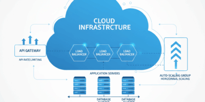Cloud server infrastructure showing API rate limiting and load balancing