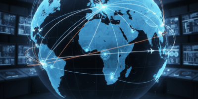 Interactive aviation flight path map showing airplane routes