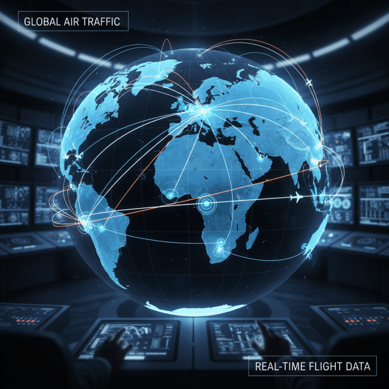 Interactive aviation flight path map showing airplane routes