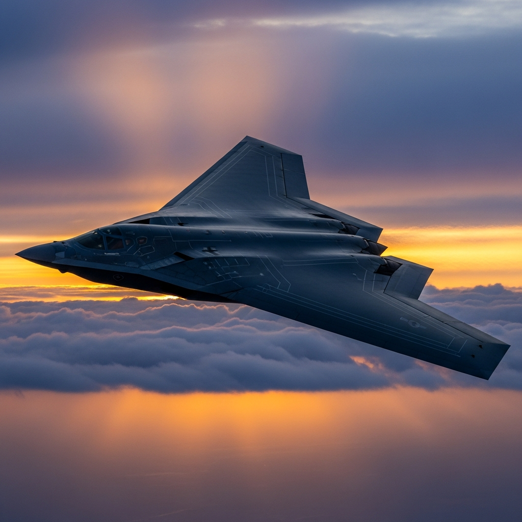 B-21 Raider stealth bomber flying wing concept showing the narrower cockpit window design compared to the B-2 Spirit
